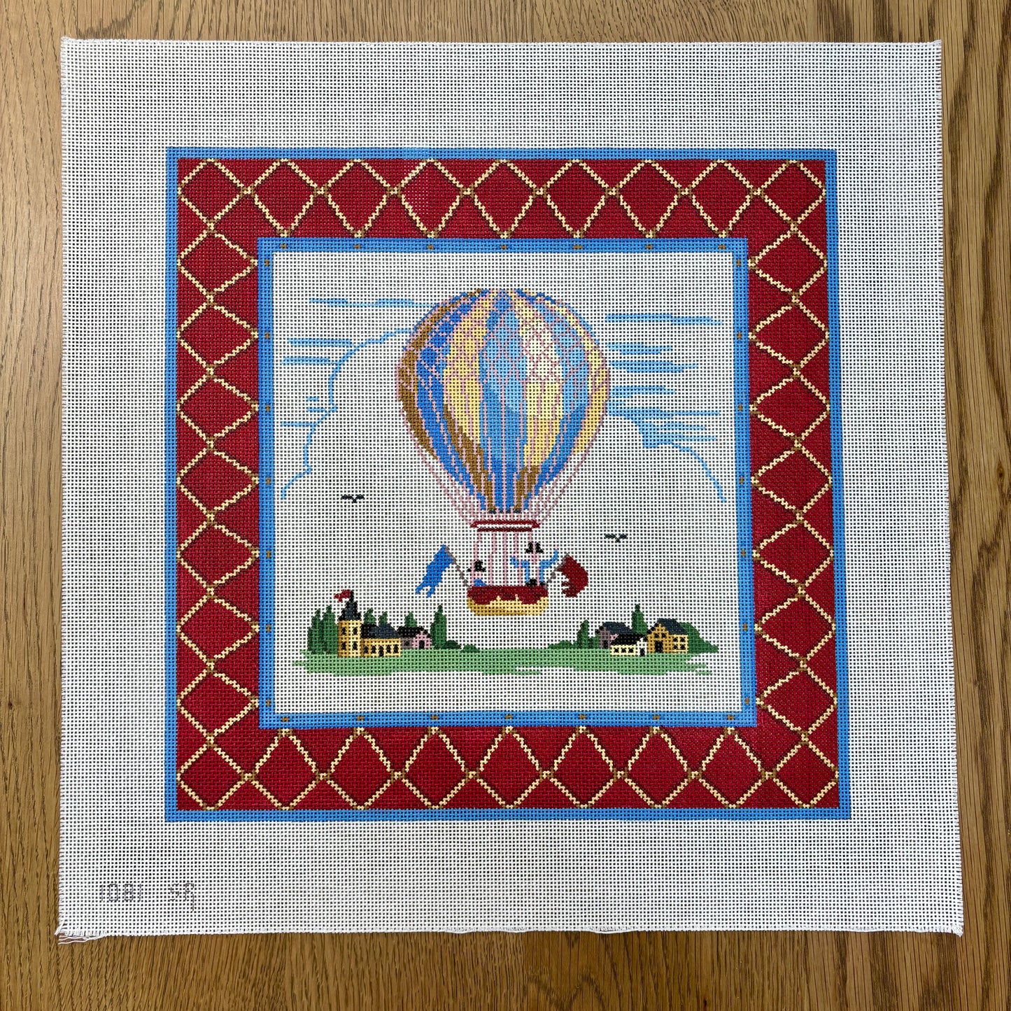 Blue and Yellow Hot Air Balloon, 14" Square - 13 mesh (TS)