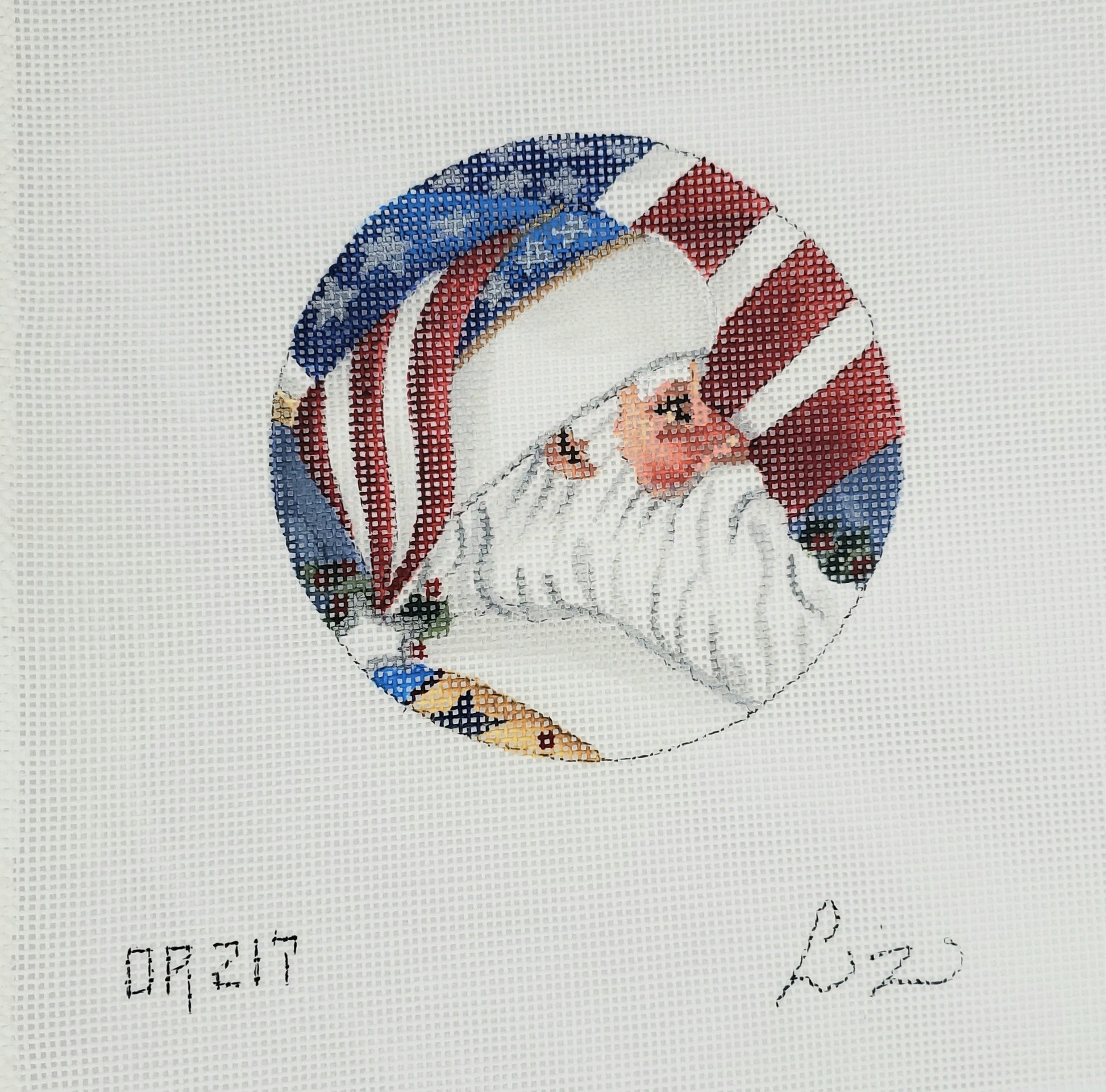 Victorian Whitson Needlepoint Patriotic Santa Ornament LGDOR401
