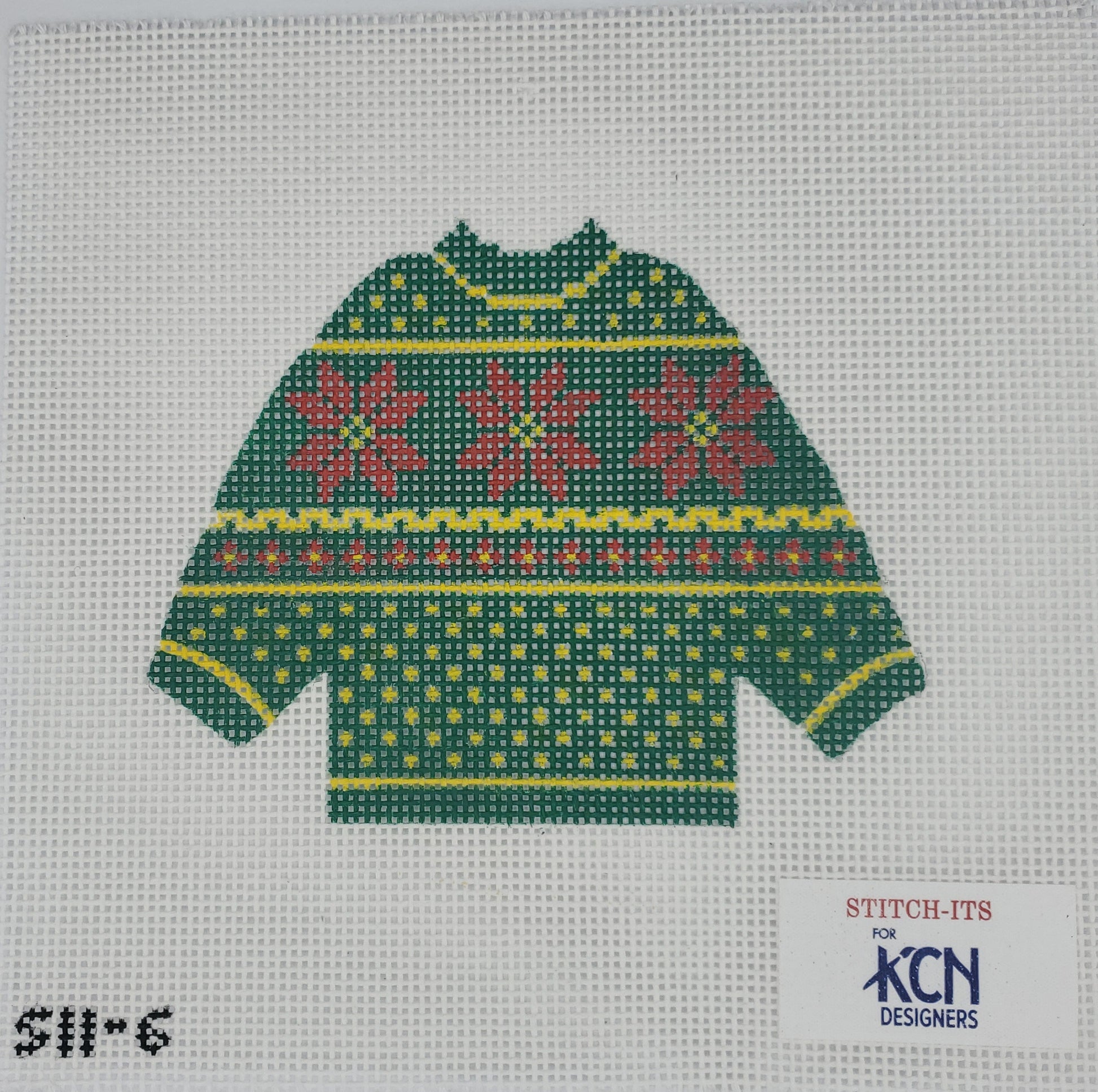 KCN Designs Green Sweater with Poinsettias SI1-6