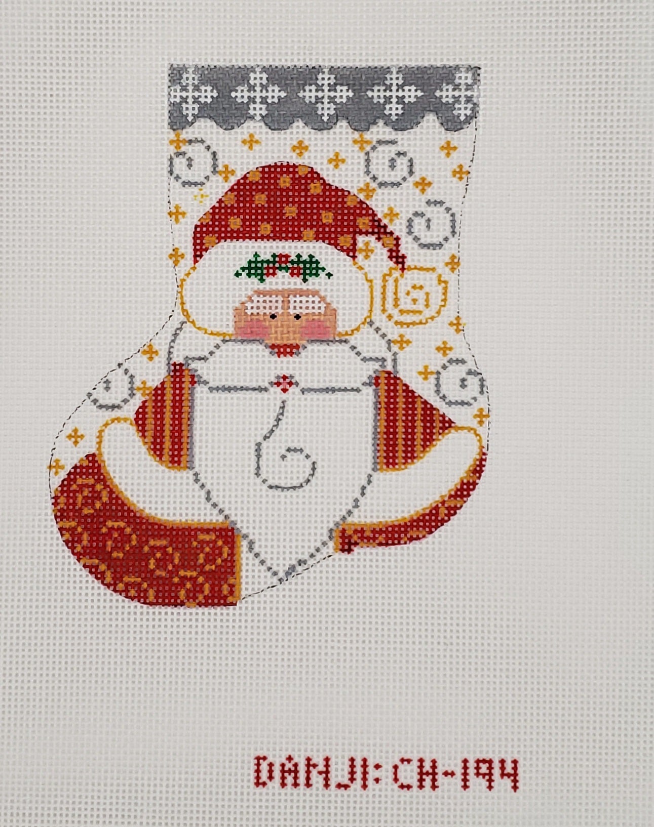 Danji Needlepoint CH Designs Santa with Holly Mini Stocking SKU: CH-194