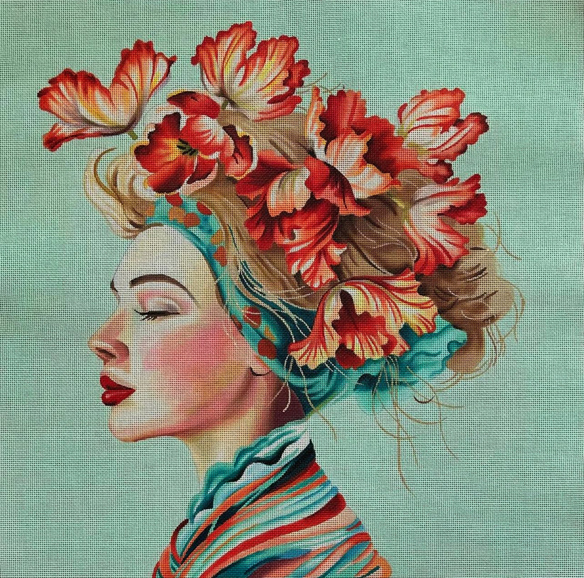 Tapestry Lady w/Parrot Tulips