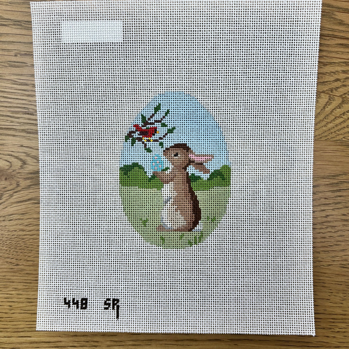 Rabbit with Cardinal, 4" Egg - 18 mesh (TS)