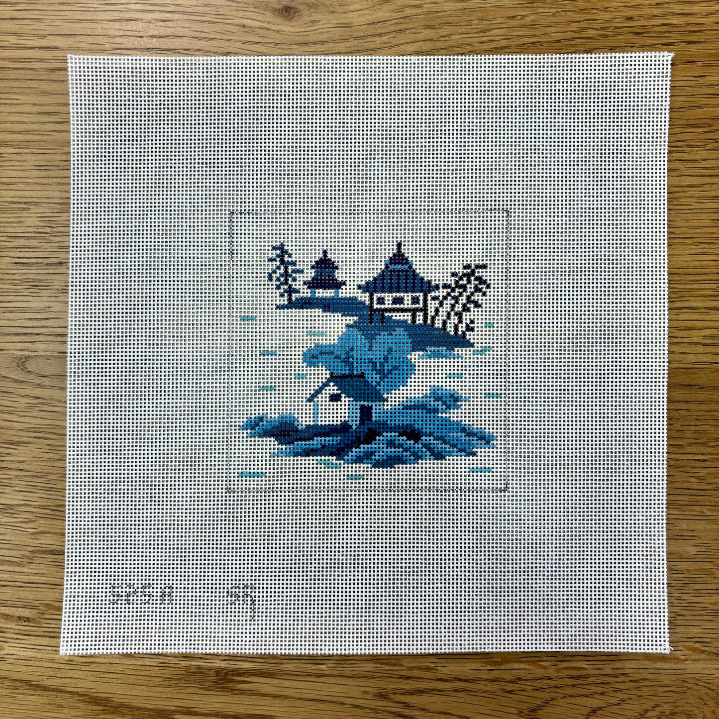 Asian Islands, 3 Houses, Blue, 4" x 4" (TS)