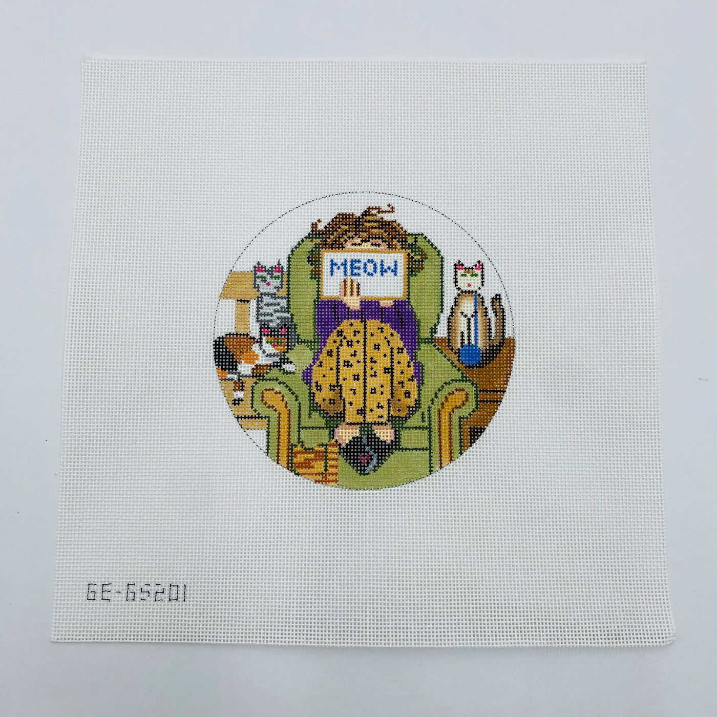 Alice Peterson, Meow Stitching Girl Round, 18 Mesh