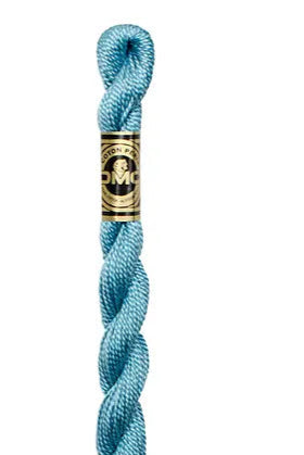 597 Pack Ice Blue DMC #3 Pearl Cotton, A cool mid blue shade with green tones. Both blue and green colors have a relaxing effect on the body and associations with the sea.