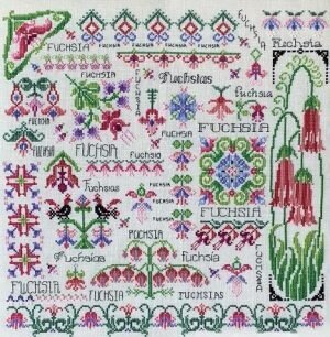 "Dreaming of Fuchsias" is from Rosewood Manor and features a framed design of floals in shades of fuchsia and green. 