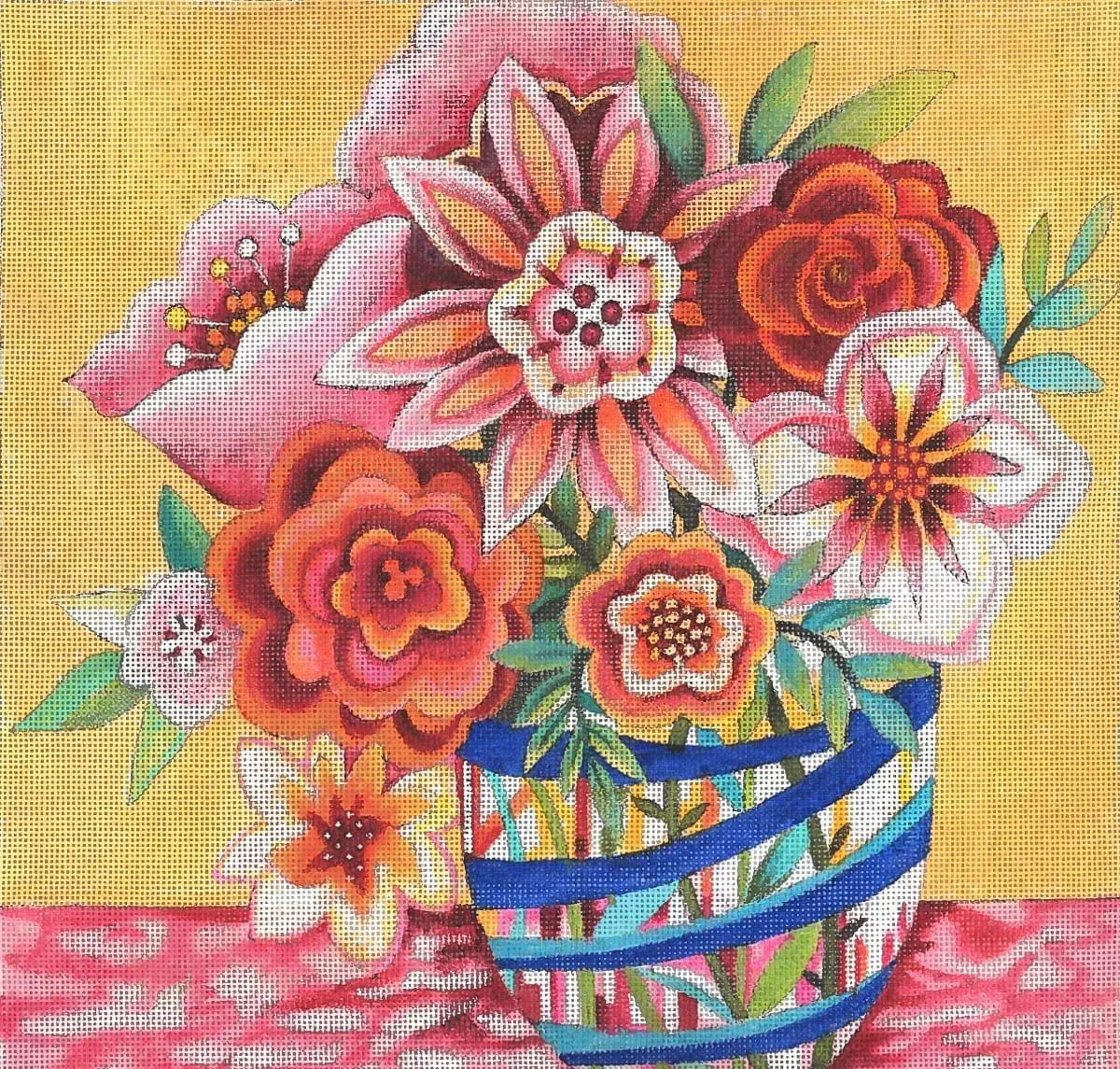 Blue Striped Vase Round