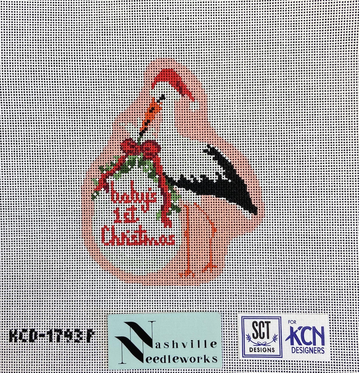 KCN Designs Baby's First Christmas Pink Stork KCD-1793P