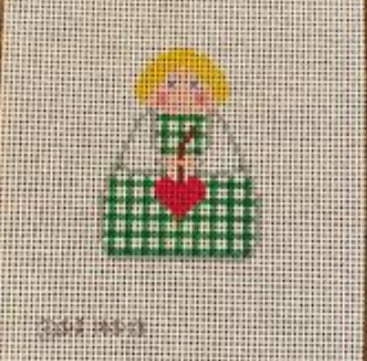 KCN Designs SI155-13 Green Plaid with Red Heart Angel Canvas