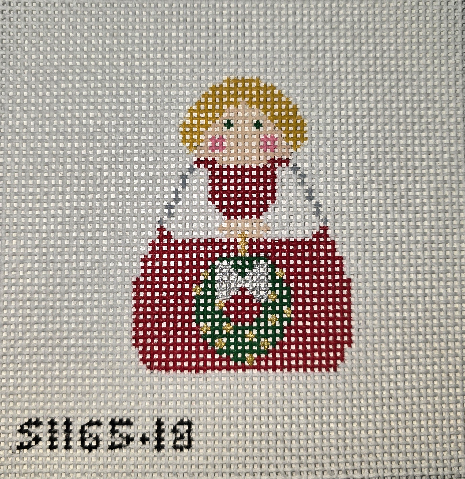 KCN Designs SI165-18 Red Angel with Green Wreath (Silver Bow)