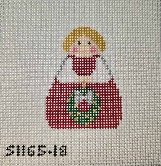 KCN Designs SI165-18 Red Angel with Green Wreath (Silver Bow)