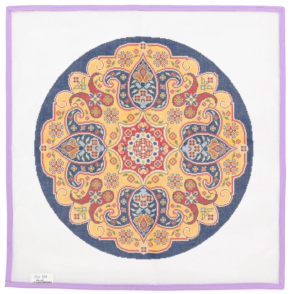 CanvasWorks Kirman Round Small Rug in Blue & Tan PO-54A