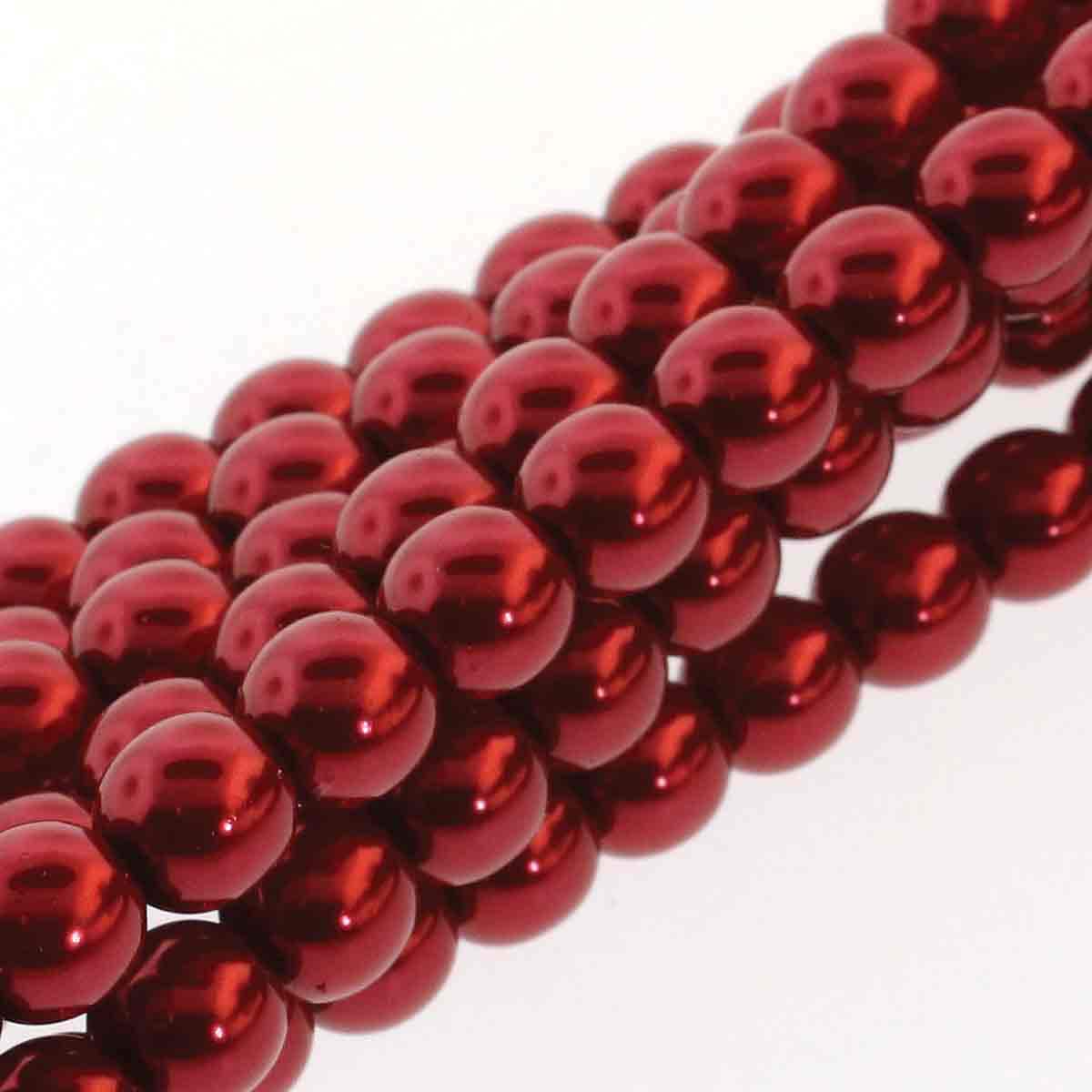 4 MM Round Glass Pearls Christmas Red