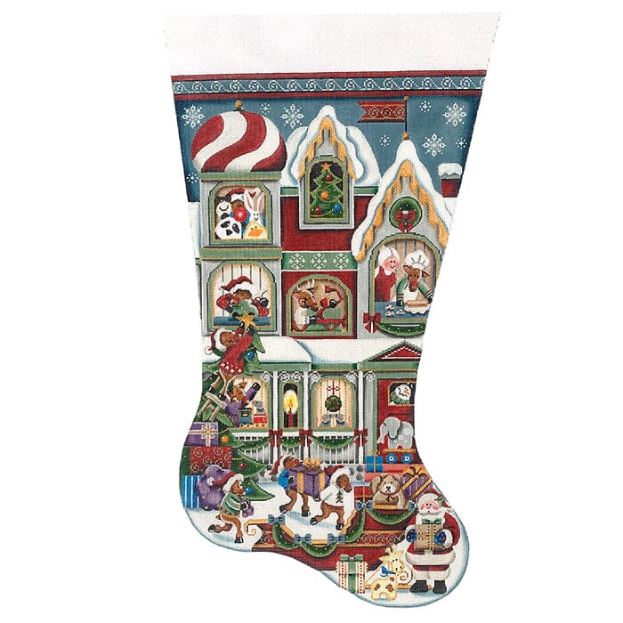 Rebecca Wood Designs, Santa's Helper stocking, right tow, 18 mesh