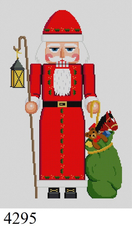 Susan Roberts Needlepoint Lantern Santa & Toy Bag Nutcracker 4295