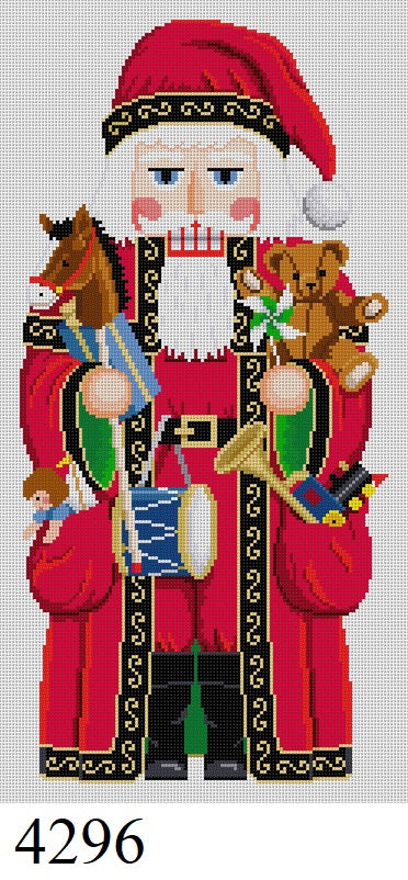 Susan Roberts Needlepoint Santa & Pockets of Toys Nutcracker 18" 4296