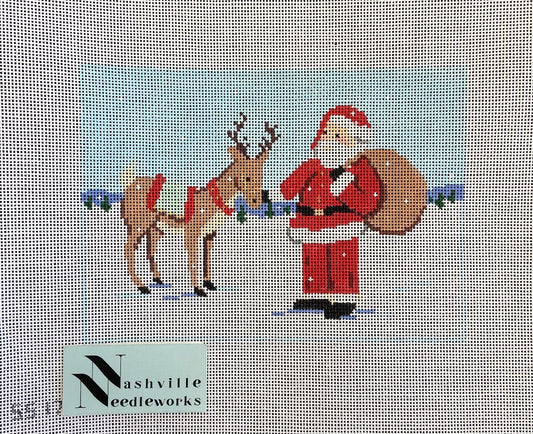 Stitch Style Needlepoint Reindeer Games Santa with Reindeer SS170C