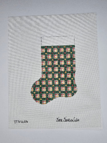 Tina Timberlake TT4X606 Mini Stocking Plaid Gr/Red/Gold