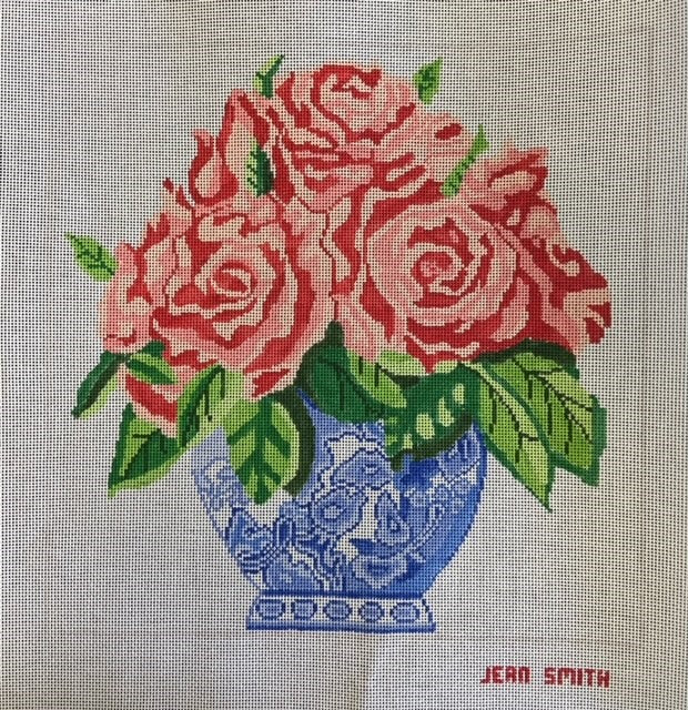Jean Smith 108A Large Blue Vase of Roses