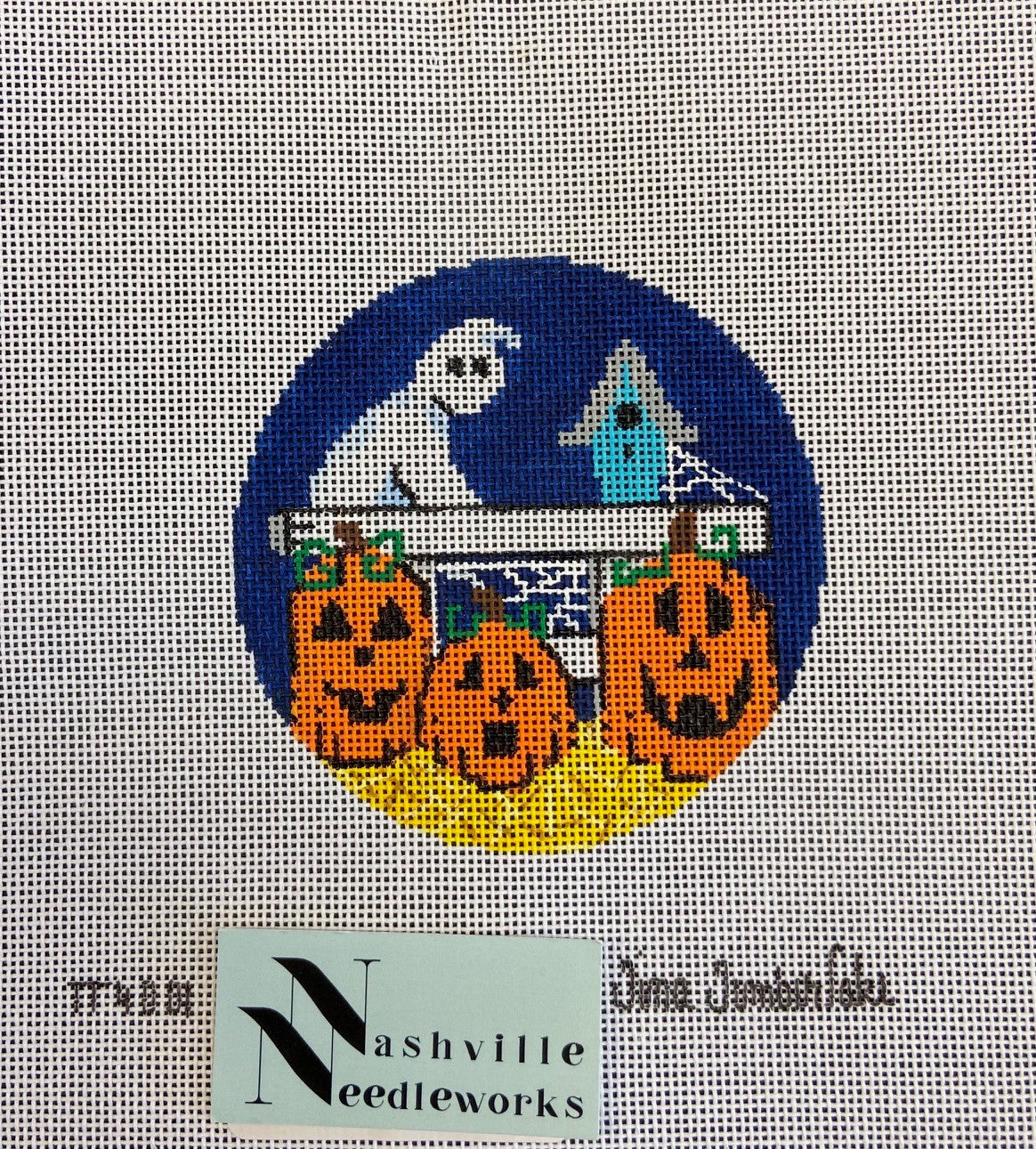 Ghost On Fence with Pumpkins