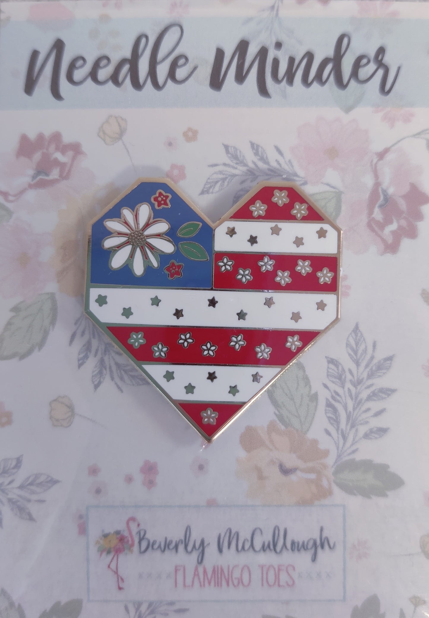 FlamingoToes HeartFlagNM PatrioticHeartFlagNeedleMinder