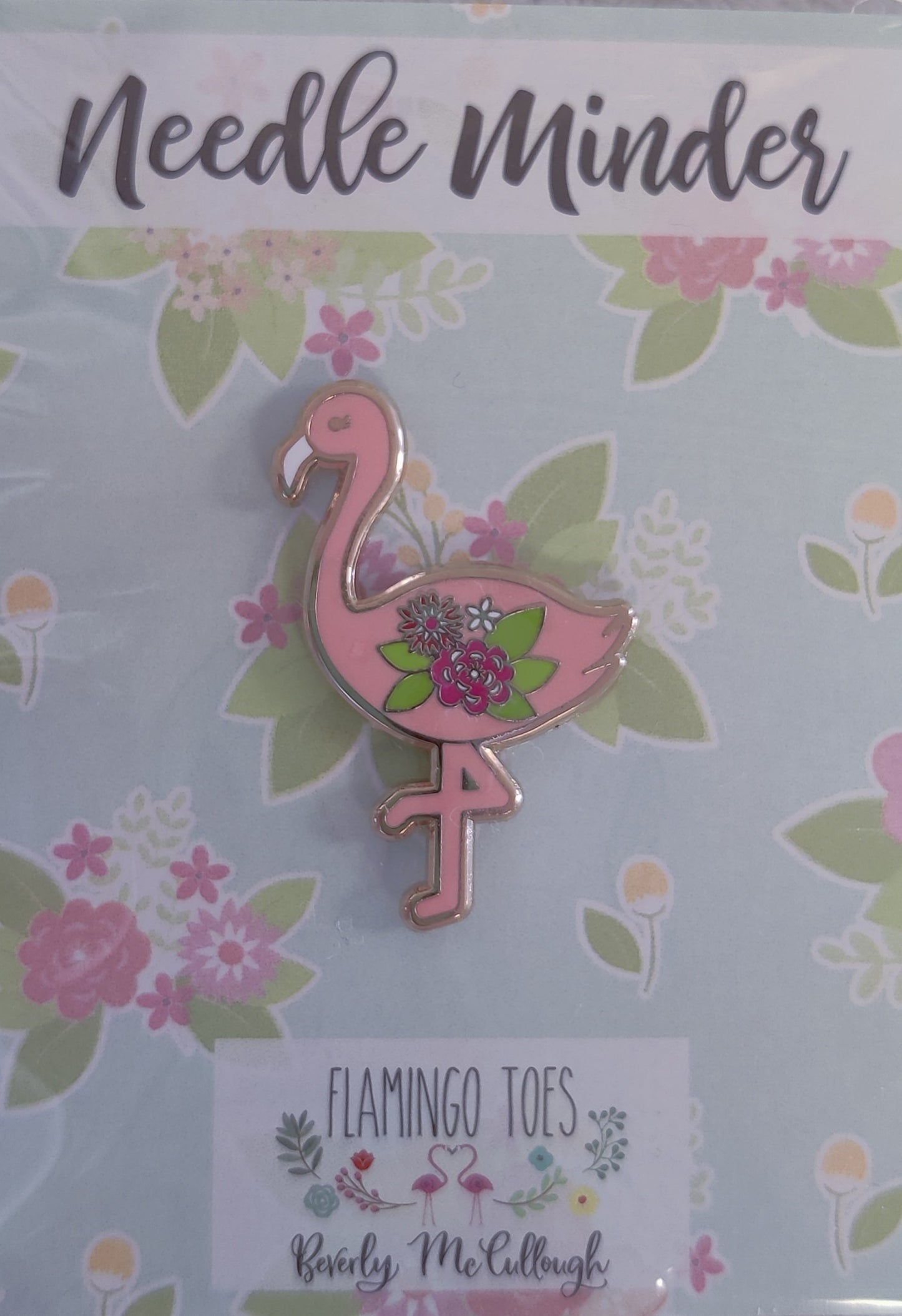 FlamingoToes PinkFlamingoNM FloralPinkFlamingoNeedleMinder