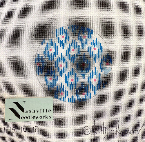Kate Dickerson Needlepoint Collections INSMC-42 Ikat Soft Blue With Pink Round
