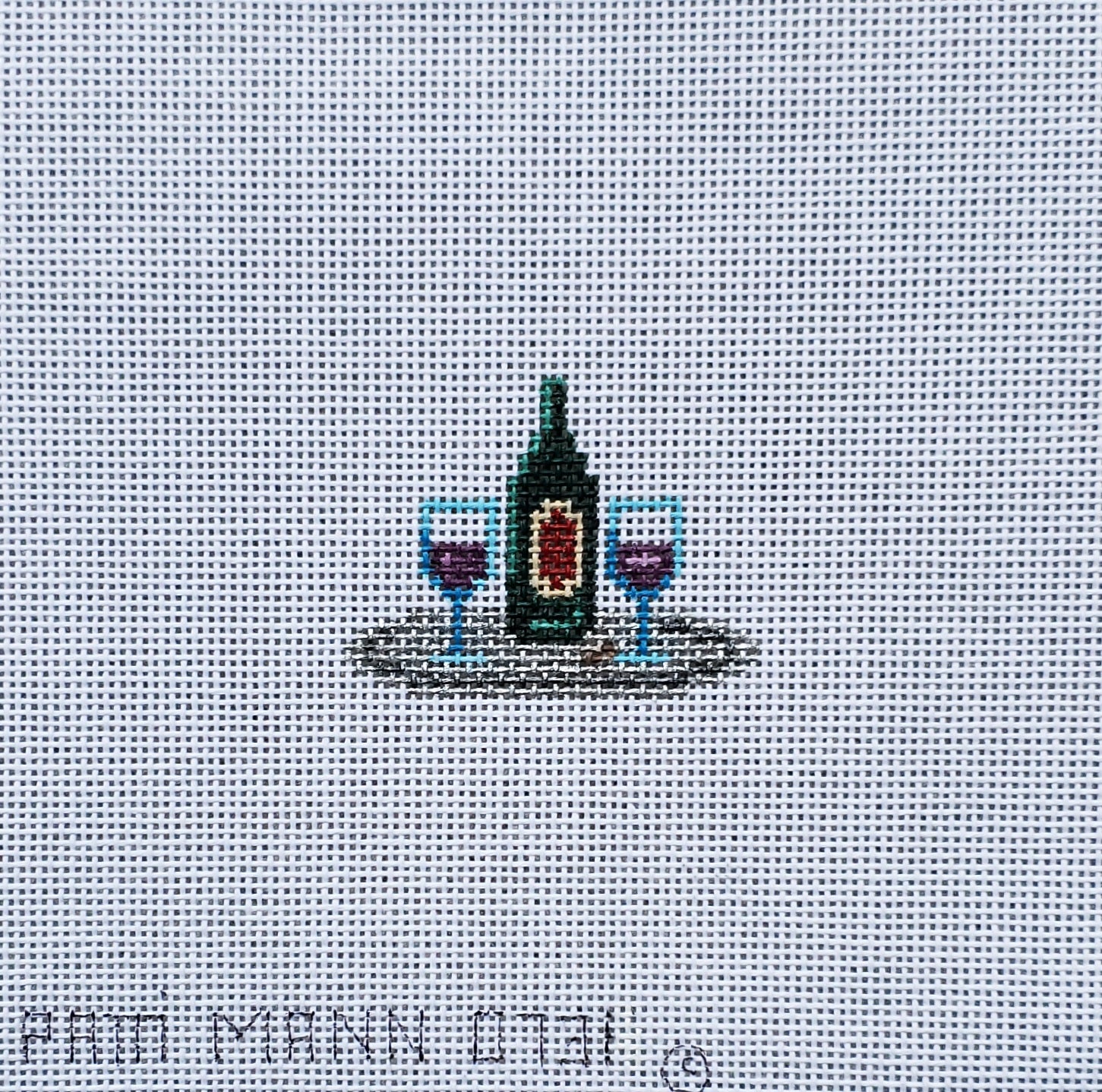 Patti Mann Needlepoint Wine Bottle &amp; Glasses Mini 0731