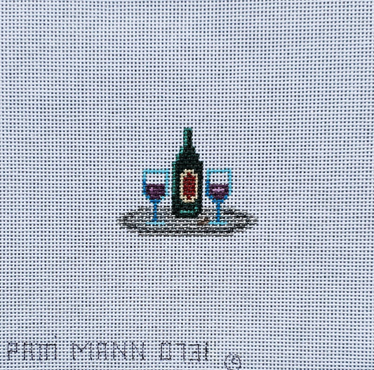Patti Mann Needlepoint Wine Bottle &amp; Glasses Mini 0731
