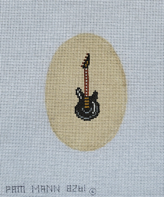 Patti Mann Needlepoint Black Bass Guitar Ornament 8261