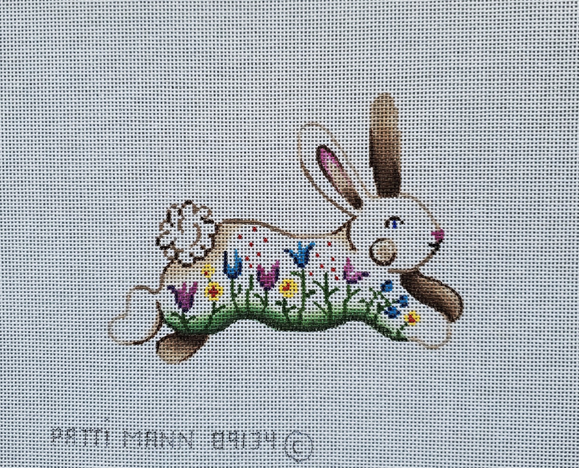Patti Mann Needlepoint Running Bunny in the Flower Garden 89134