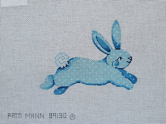 Patti Mann Needlepoint Running Bunny in Blue with White Dots 89130