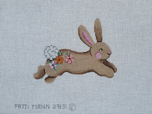 Patti Mann Needlepoint Running Bunny-Taupe with Flowers 89131