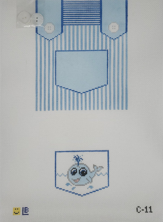 Lauren Bloch Designs Blue Overalls with Whale Tooth Fairy Pillow C-11