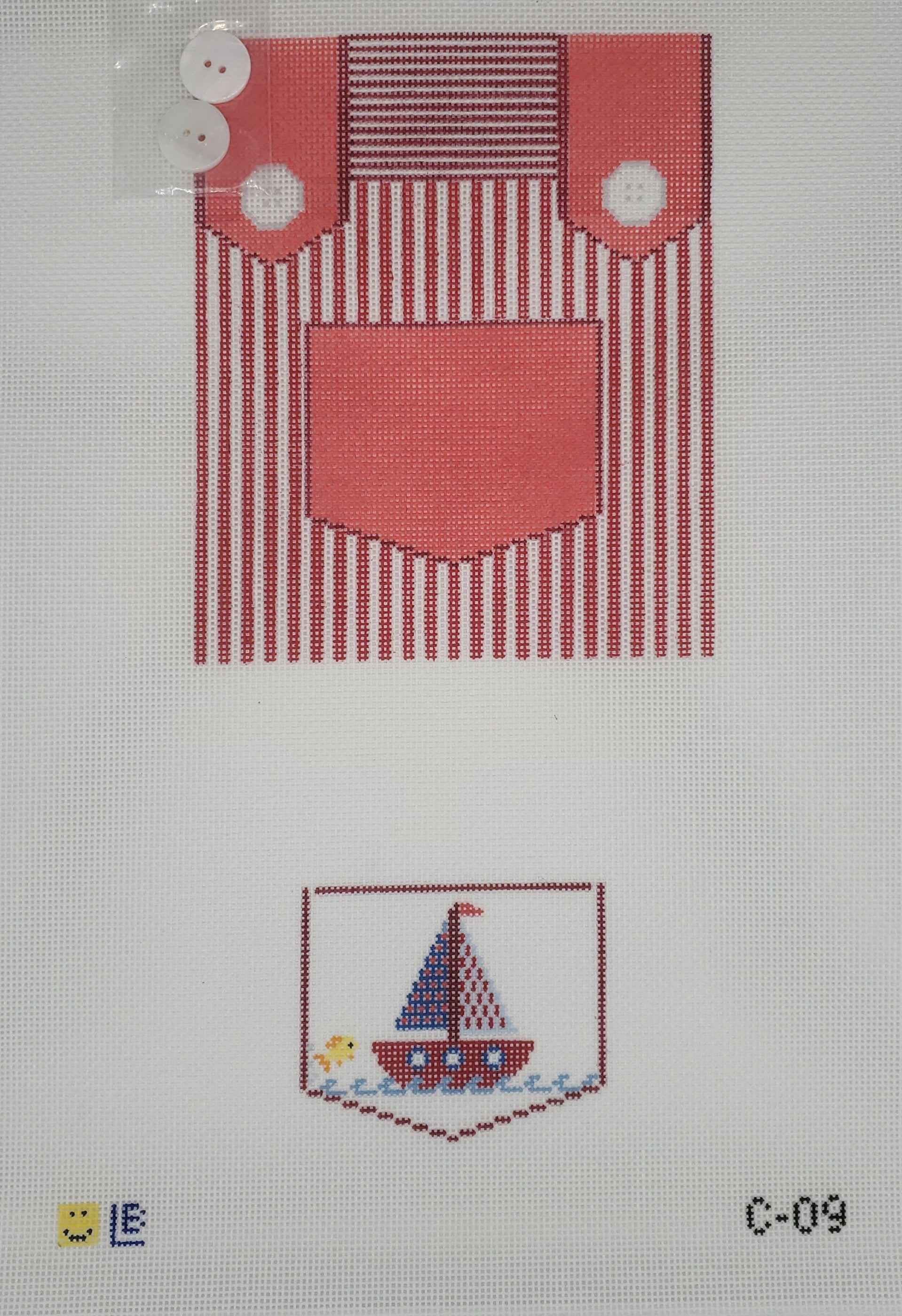 Lauren Bloch Designs Red Overalls with Sailboat Tooth Fairy Pillow C-09