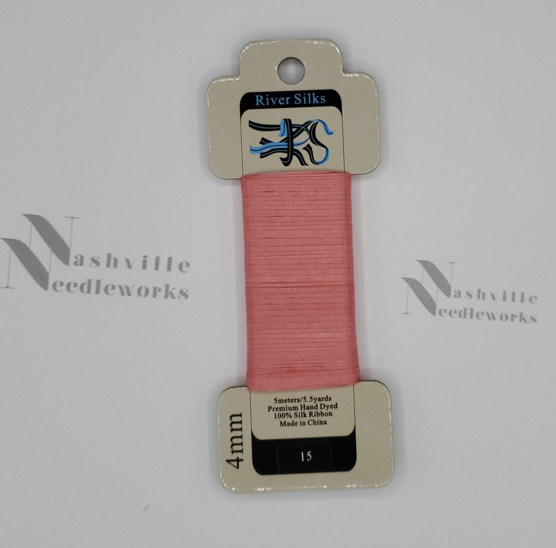 Salmon Rose Silk Ribbon - 15