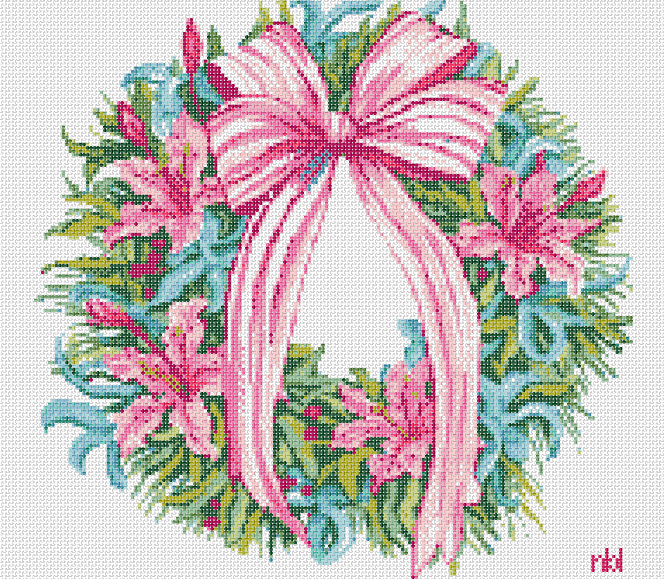 Blue Water Needlepoint Needlepoint by Laura Tropical Wreath BW-2146NBL