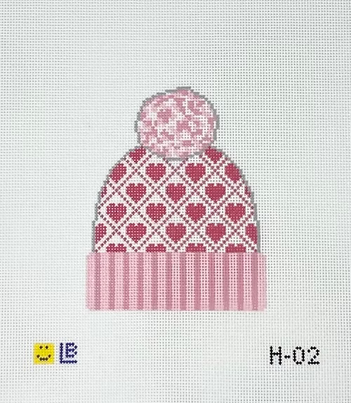 Lauren Block Designs Beanie - Pink Hearts H-02