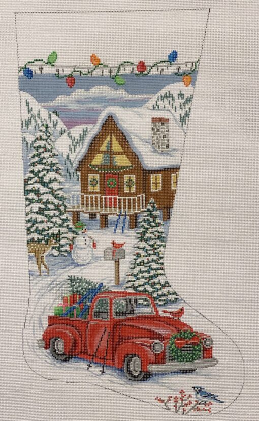 Red Truck & Ski Lodge Stocking (TS)