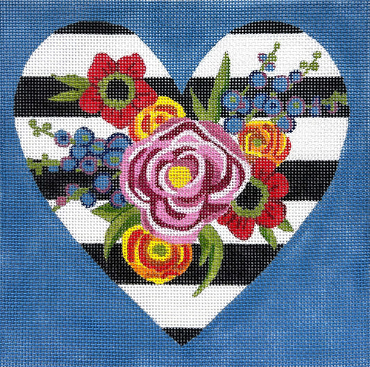 Blk/White Stripe Floral Heart (TS)