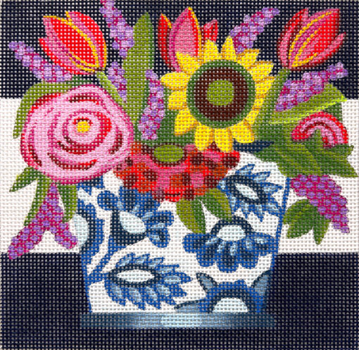 Blue & White Floral Pot (TS)