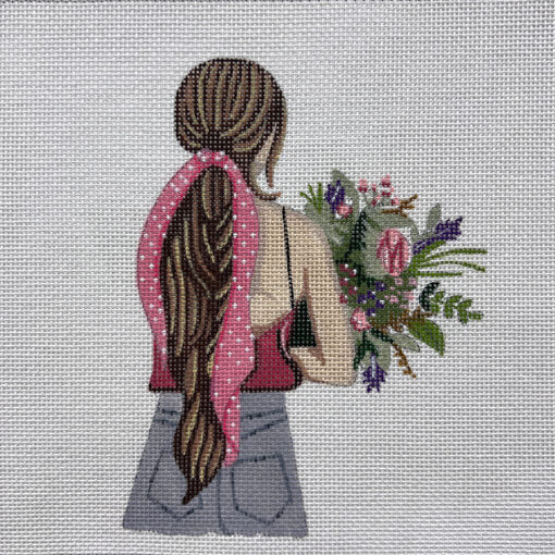 Alice Peterson 4732 Girl with Pink Ribbon & Bouquet