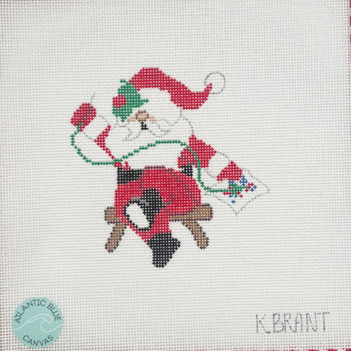 Atlantic Blue Canvas, Needlepointing Santa, 18 mesh