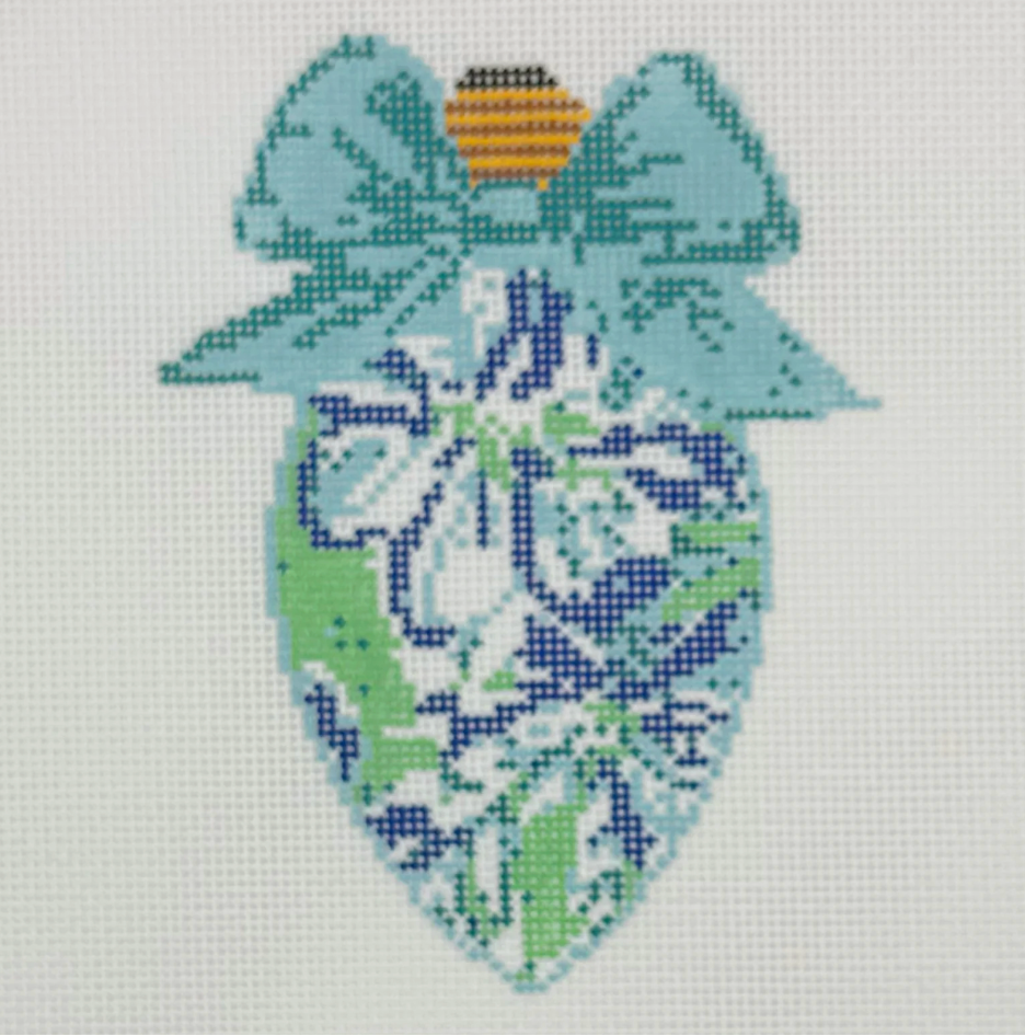 BW2167NBLBlueWaters NeedlepointbyLaura BowBulbBlueFloral 18mesh