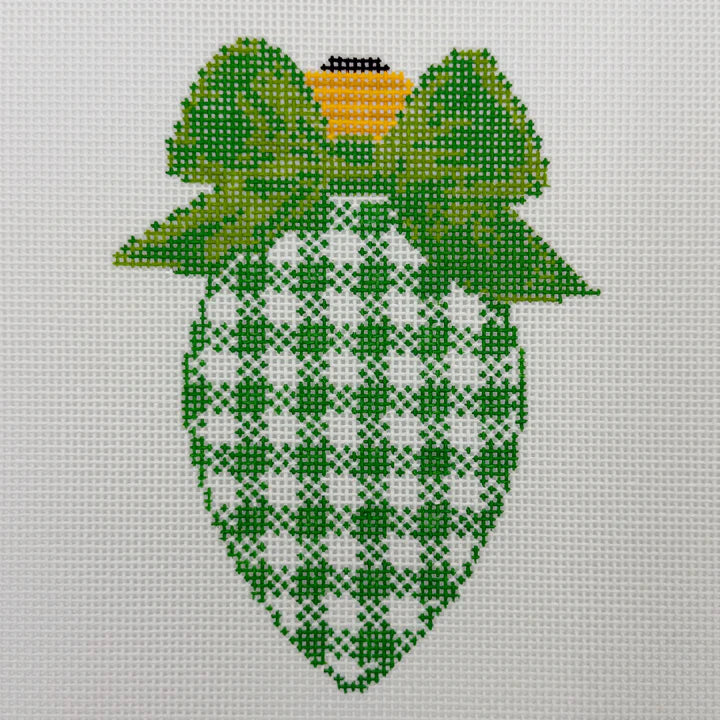 BW227NBL BlueWaters NeedlepointbyLaura BowBulbGreenGingham 18 mesh