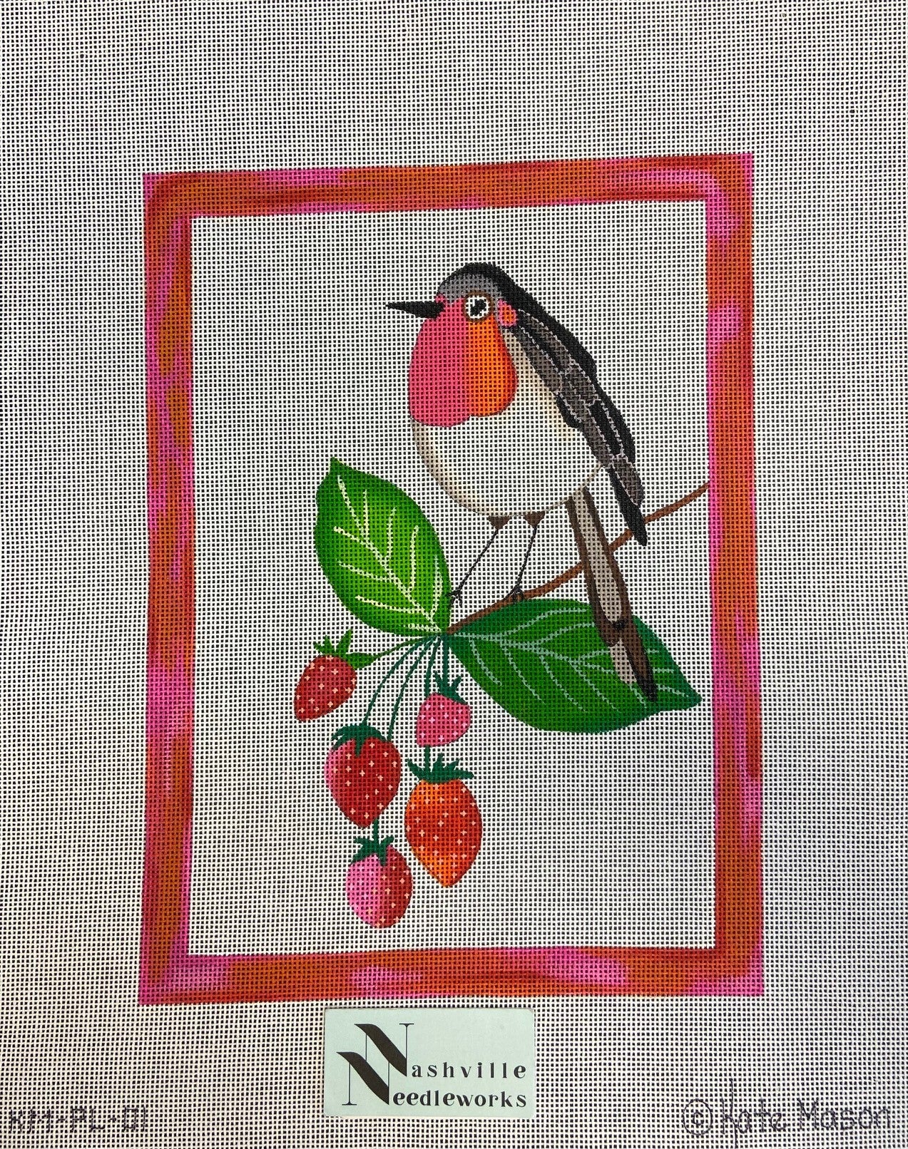 Kate Dickerson Needlepoint Kate Mason Bird with Strawberry Branch 
KM-PL01