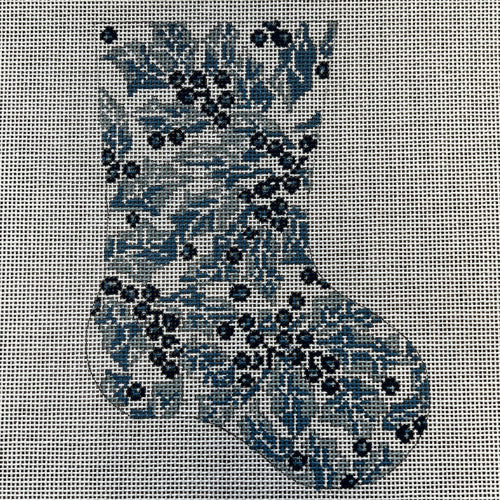 The Gingham Stitchery KW114 Blue Holly Mini Stocking