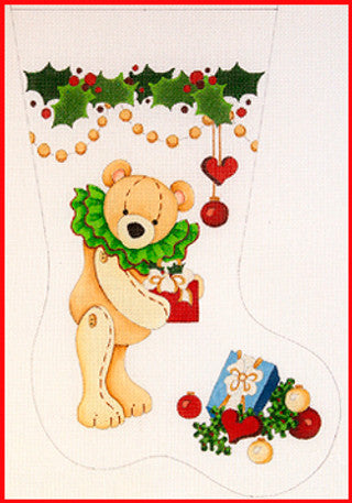 CS-1122 (TS) Bear with Green Ruffle Collar Stocking