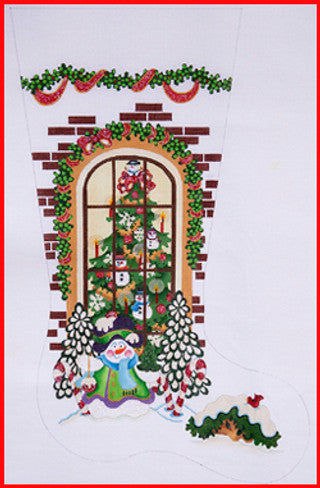 CS-355-13 (TS) Stocking with Snowman at Window (13 mesh)