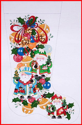 CS-461-13 (TS) Squatty Santa, Train, bells Stocking